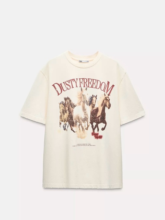 Zara Other - Zara Dusty Freedom Graphic Tee - Cream & Brown
